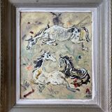 Painting Pierre Catton (1903) "The dance of the horses" HSP cf. B. Buffet + frame