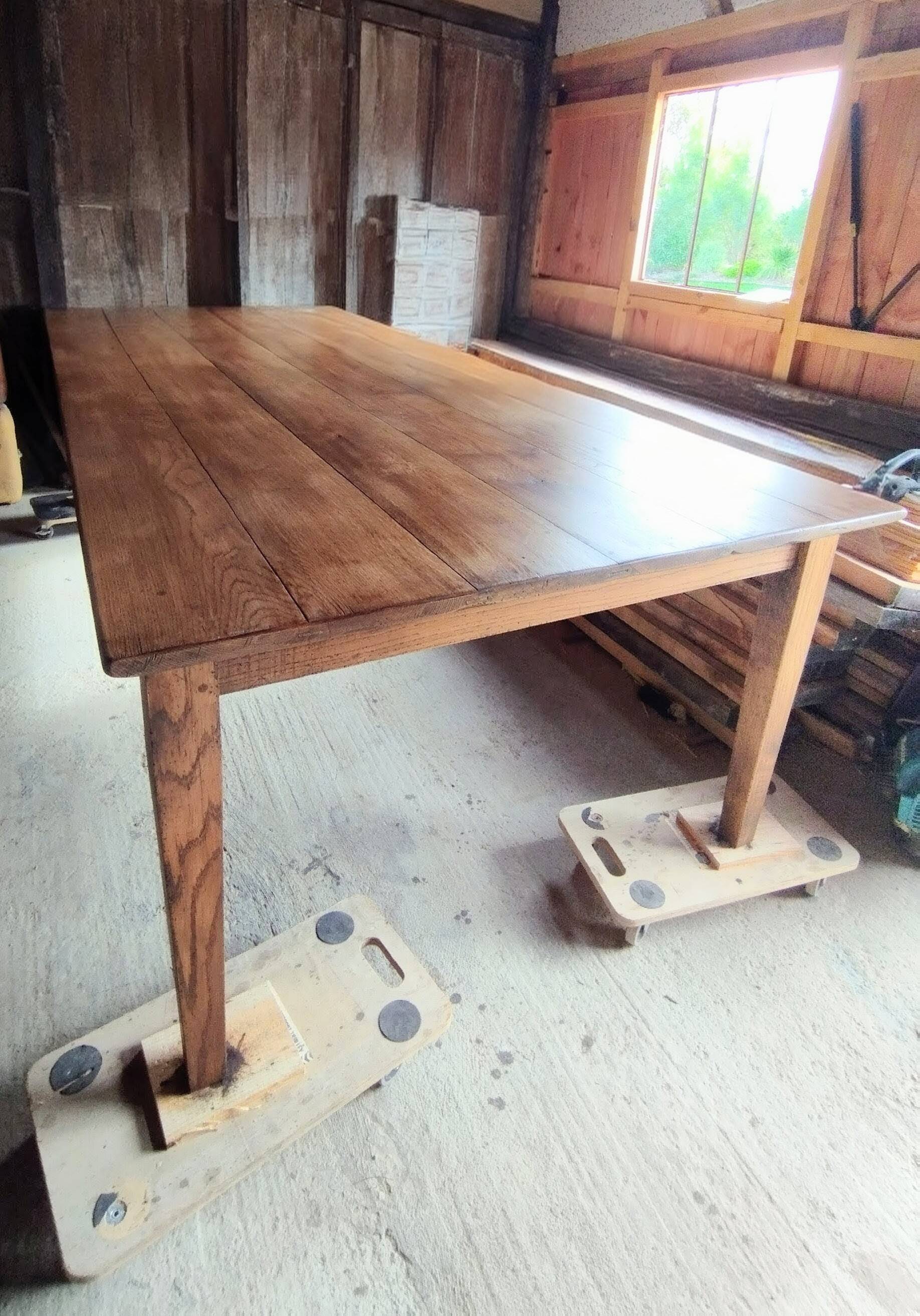 Solid oak farmhouse table, 270x120 cm, with 4 drawers