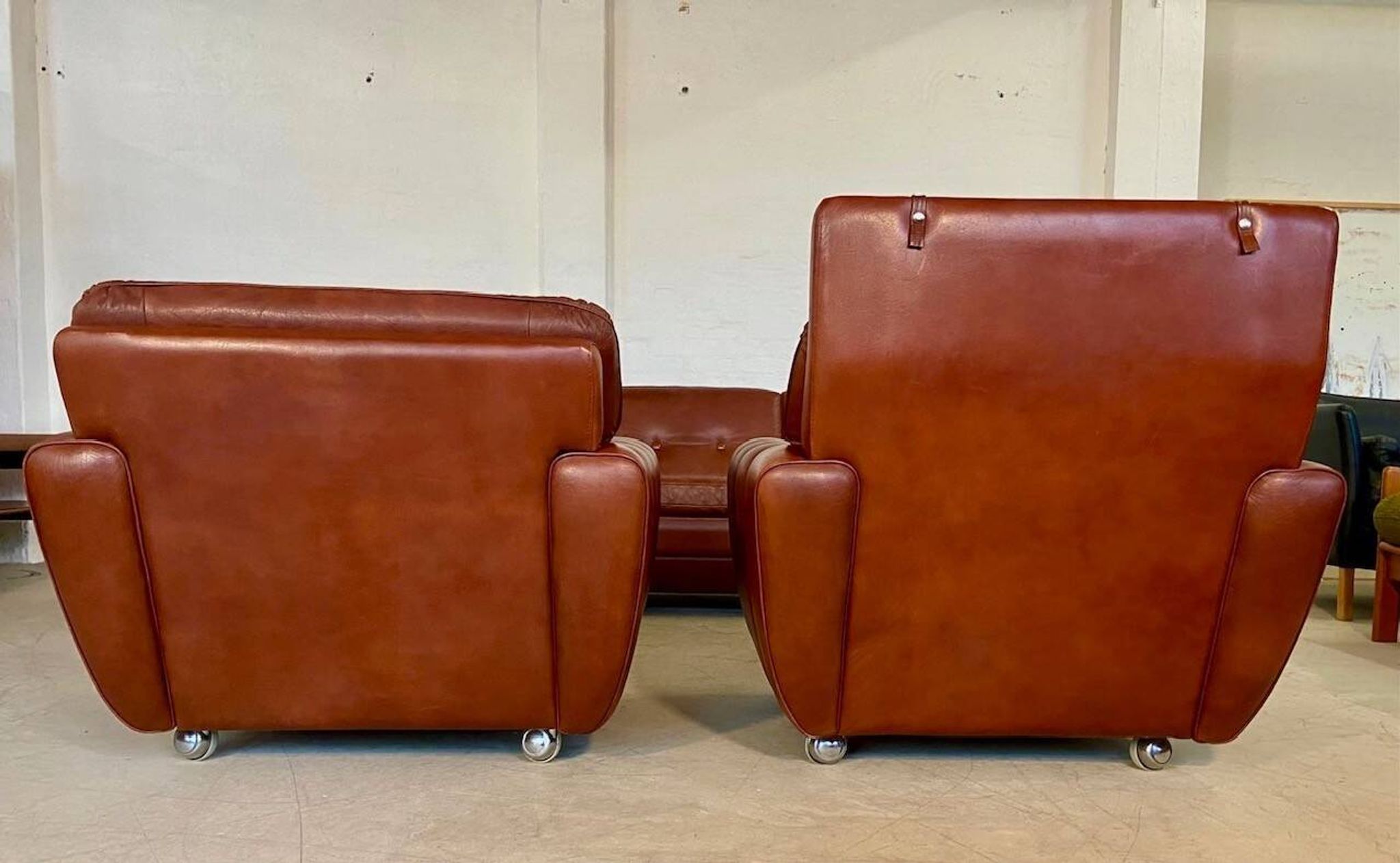 Vintage Danish mid-century Svend Skipper leather club chairs 1970s