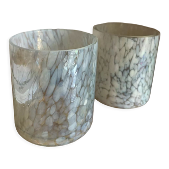 Set of two designer glass candle holders