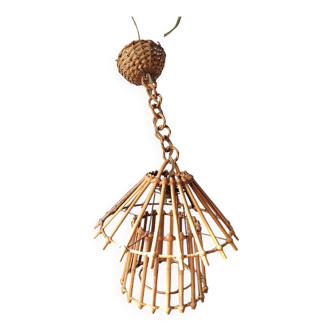 Vintage rattan pendant – France, 1970s – in the style of Louis