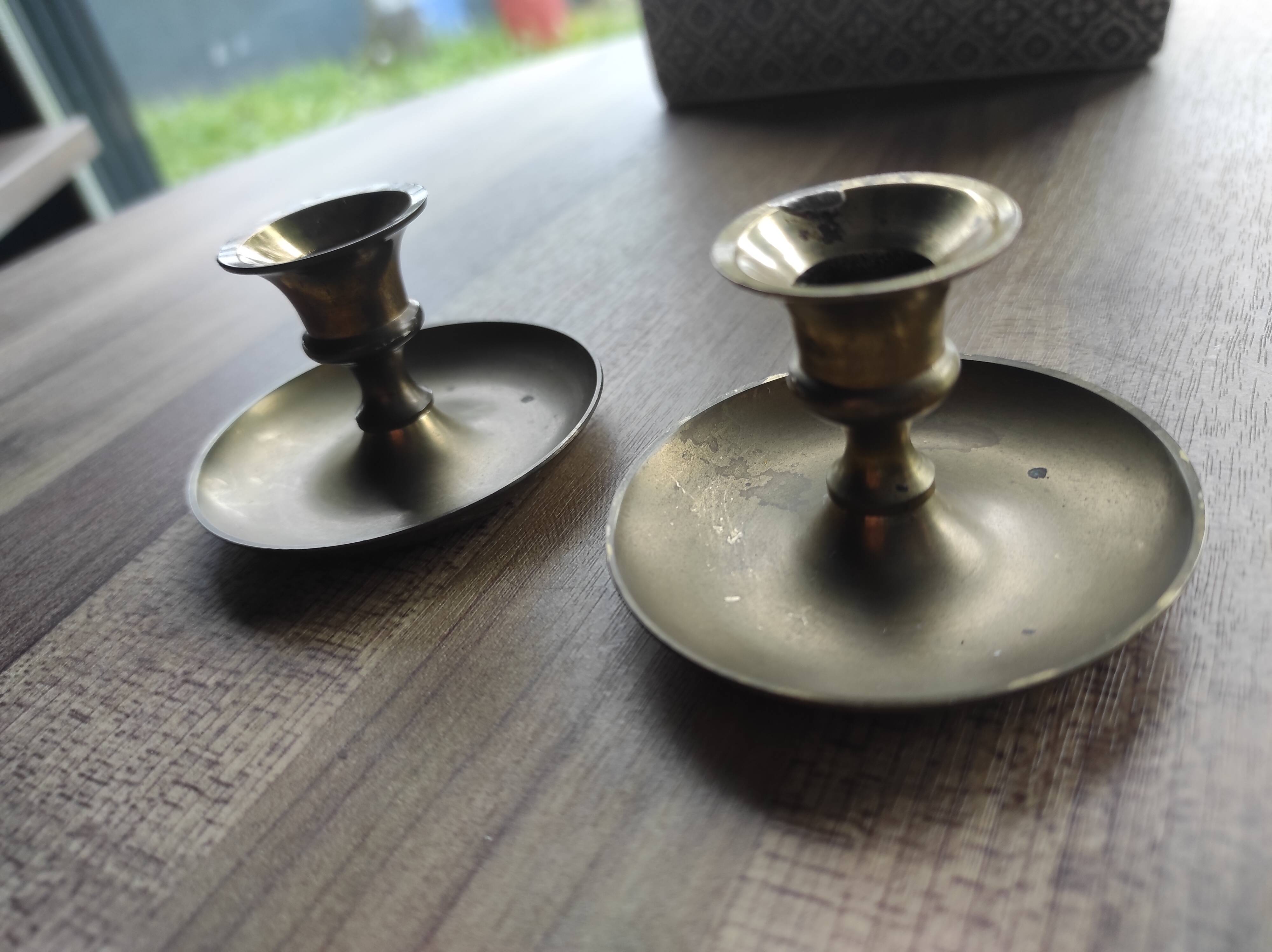 Set of 2 vintage brass mini candle holders