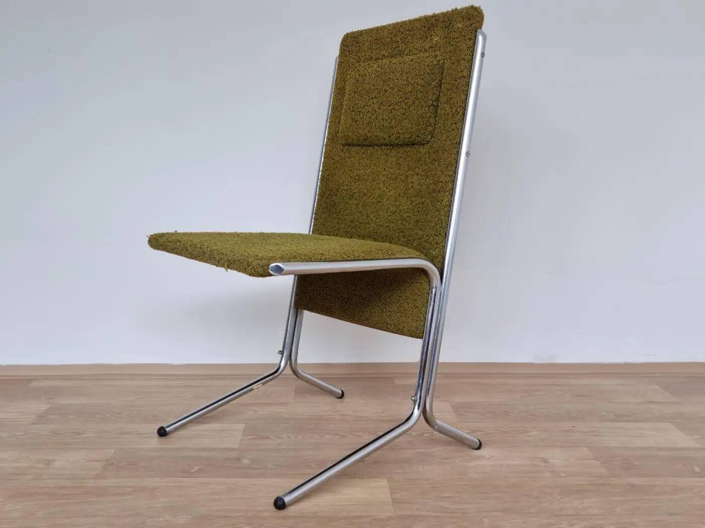 Set of three midcentury chrome design dining chairs, 1970s, Czechoslovakia