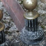 Brass fireplace servant with pair of cast iron pegs with vintage brass ball year 60
