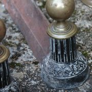 Brass fireplace servant with pair of cast iron pegs with vintage brass ball year 60