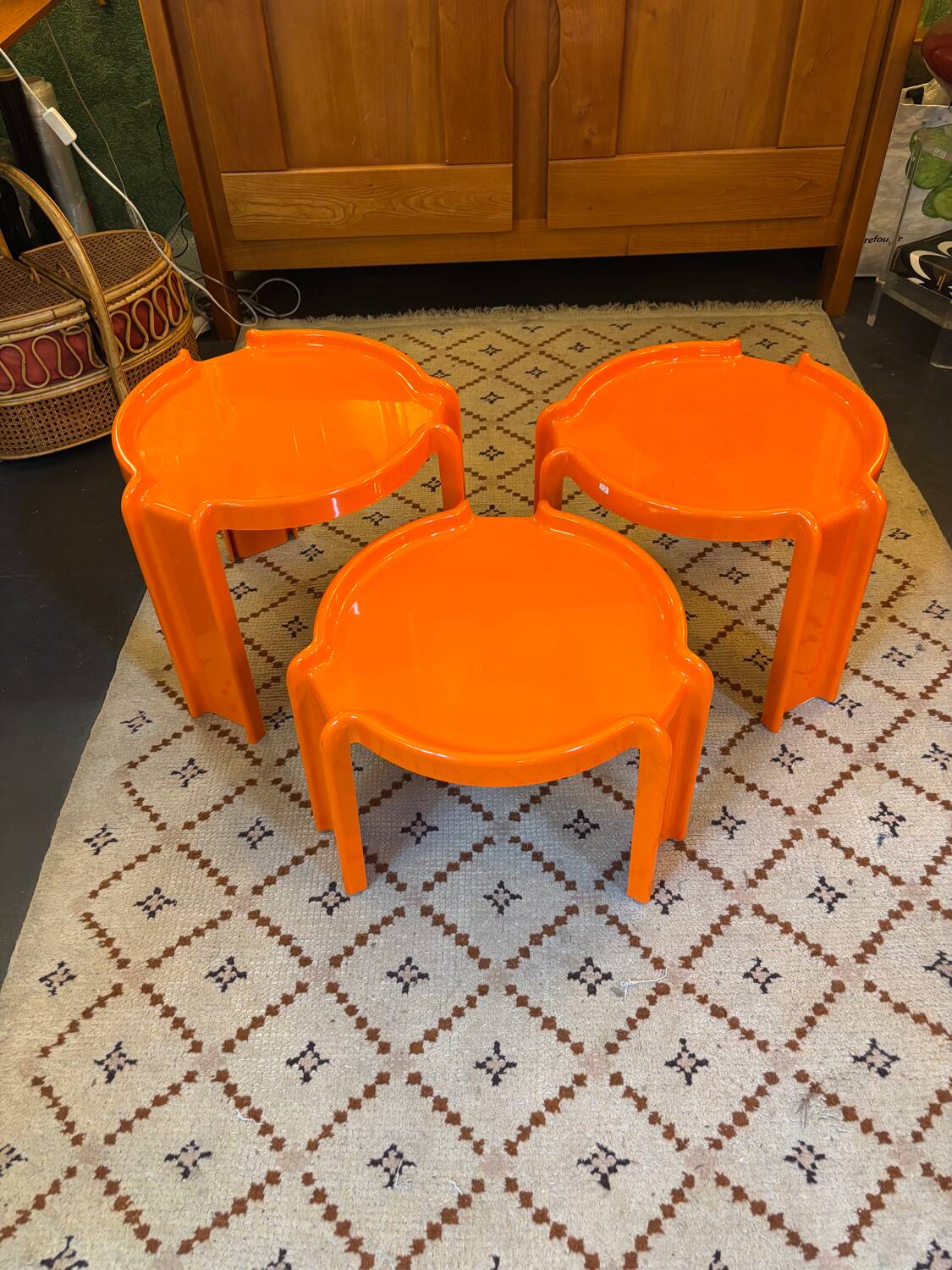 Set of 3 orange nesting tables from Kartell