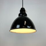 Industrial black enamel pendant lamp, 1950s