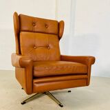 Chaise vintage danoise rétro du milieu du siècle Svend Skipper en cuir cognac des années 60