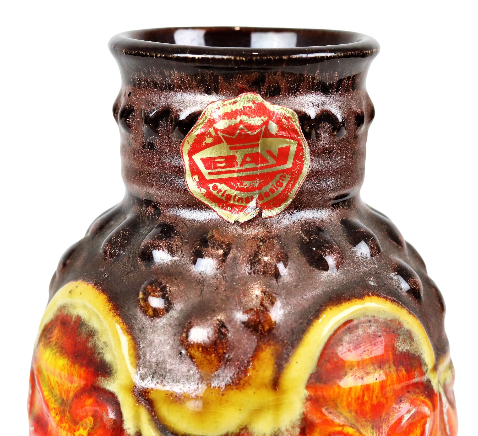 Flamed Fat Lava Vase West Germany Bay Red Orange 98-17