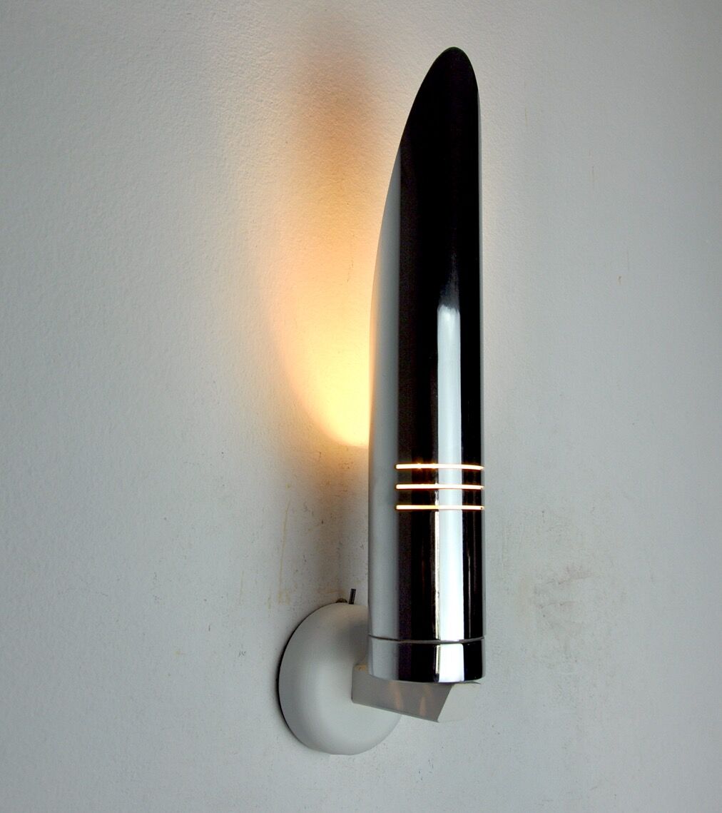 Space age tubular wall lamp, chromed metal, italy, 1970