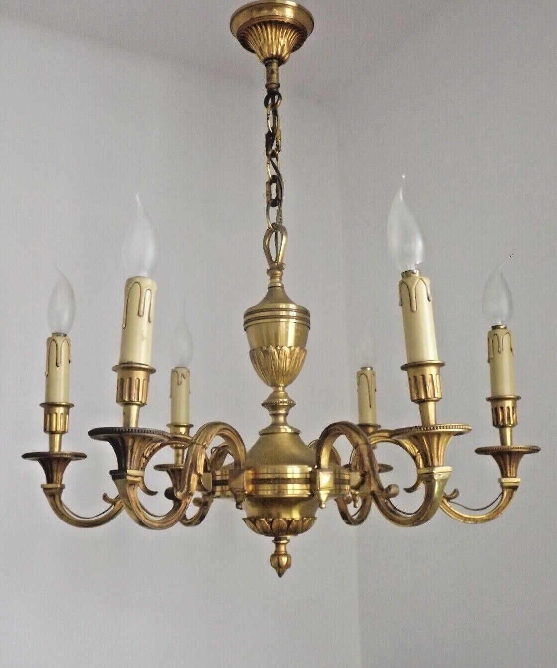French art nouveau bronze empire style 6 lights chandelier