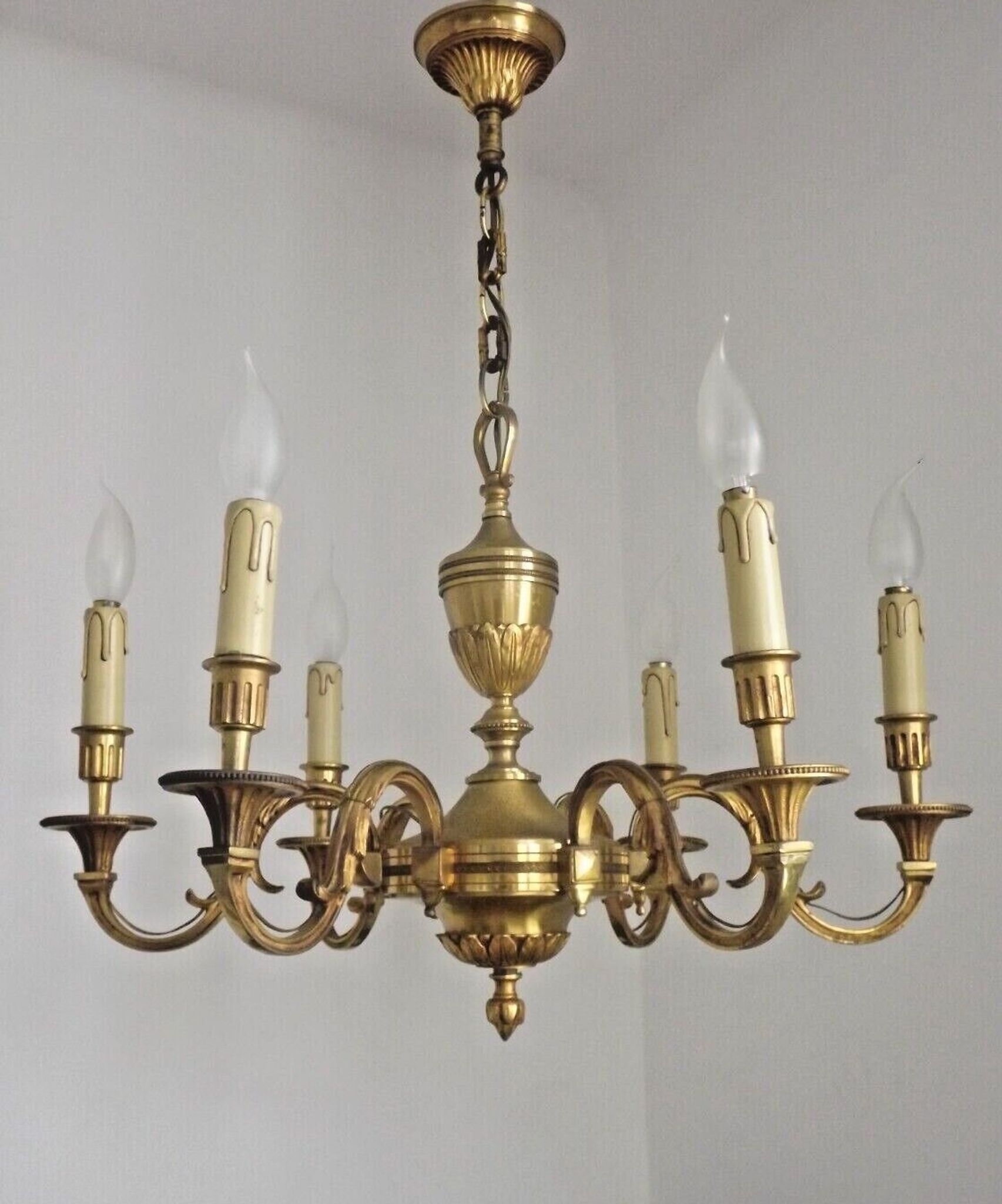 French art nouveau bronze empire style 6 lights chandelier