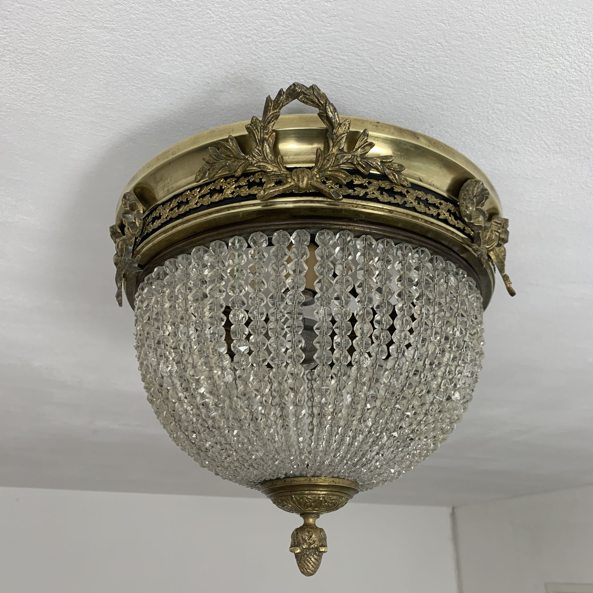 19th brass basket ceiling and beaded glass beads
