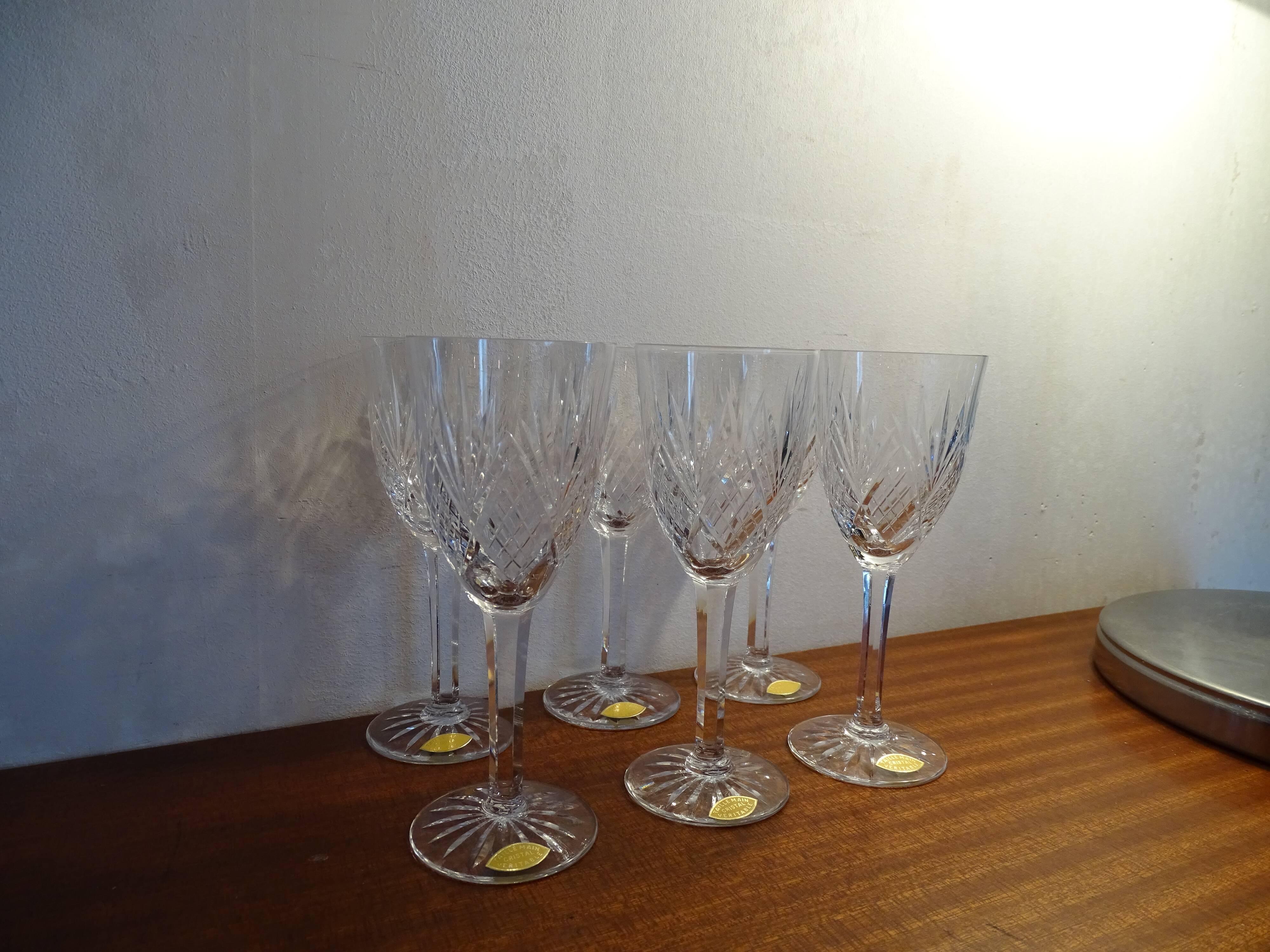6 glasses white wine / port crystal of Lorraine cut old