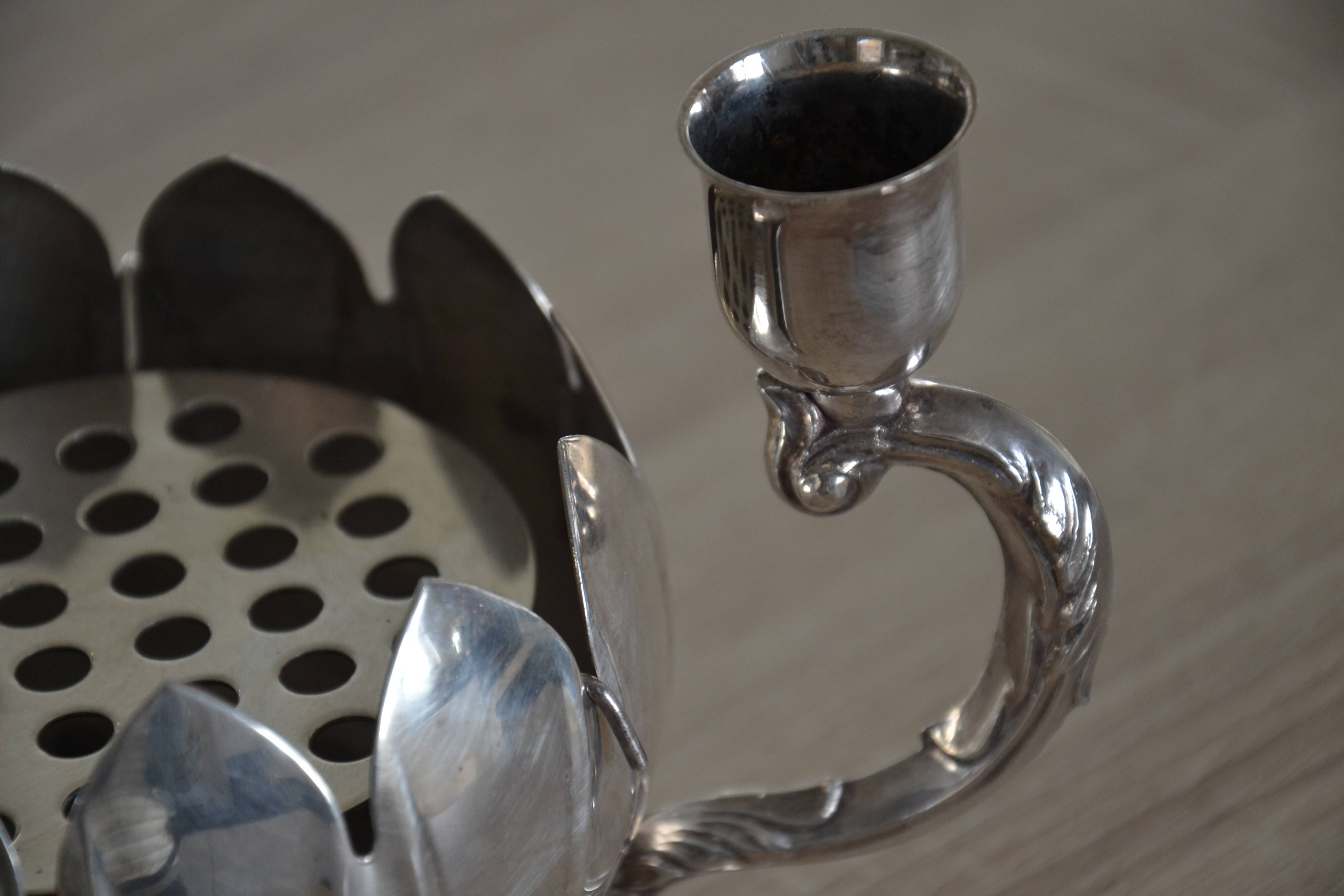 Silver-plated metal flower spike candlestick