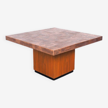 coffee table in copper and teak by heinz lilienthal, 1970s