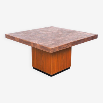 Table basse en cuivre et teck par heinz lilienthal, 1970s