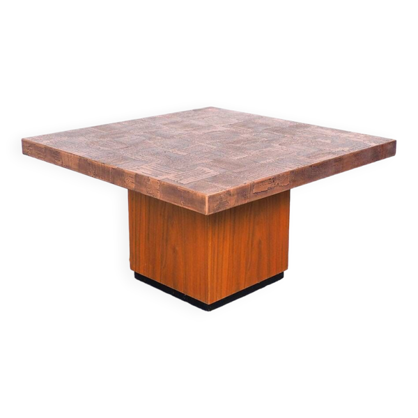 Table basse en cuivre et teck par heinz lilienthal, 1970s