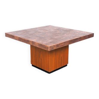 coffee table in copper and teak by heinz lilienthal, 1970s