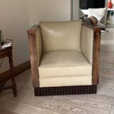 Two armchairs and an Art Deco style pouf