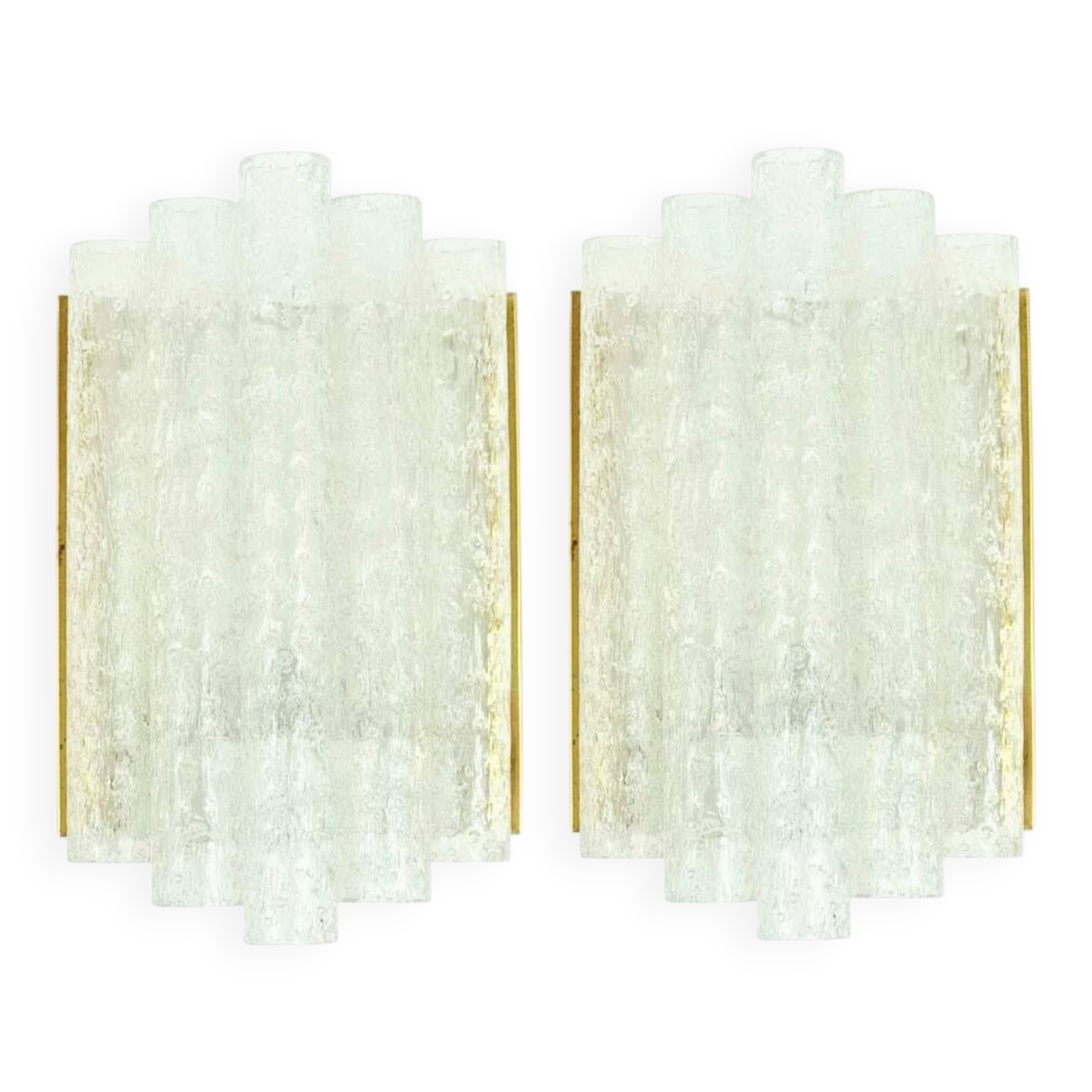 Pair Of Mid Century Modern Ice Glass Wall Lights From Doria, Germany, 1960s