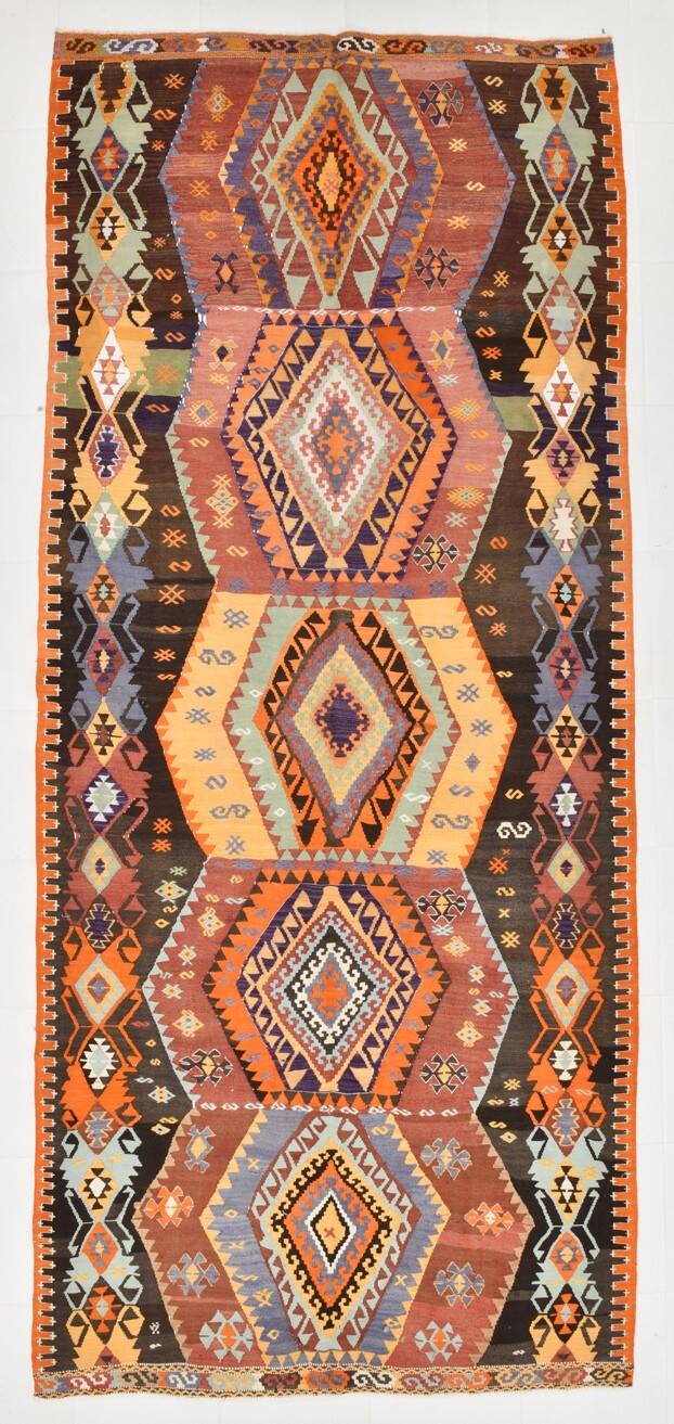 5x12 Kilim Mutlicolor Geometric Style Long Wide Turkish Kilim Rug,163x369cm