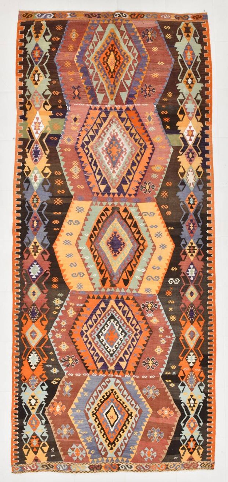 5x12 Kilim Mutlicolor Geometric Style Long Wide Turkish Kilim Rug,163x369cm