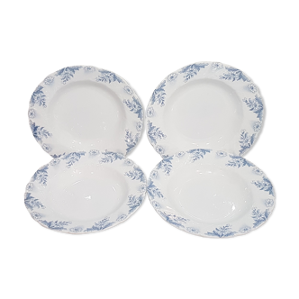 Lot de 4 assiettes à soupe en faïence de Luneville modèle Luc, terre de fer