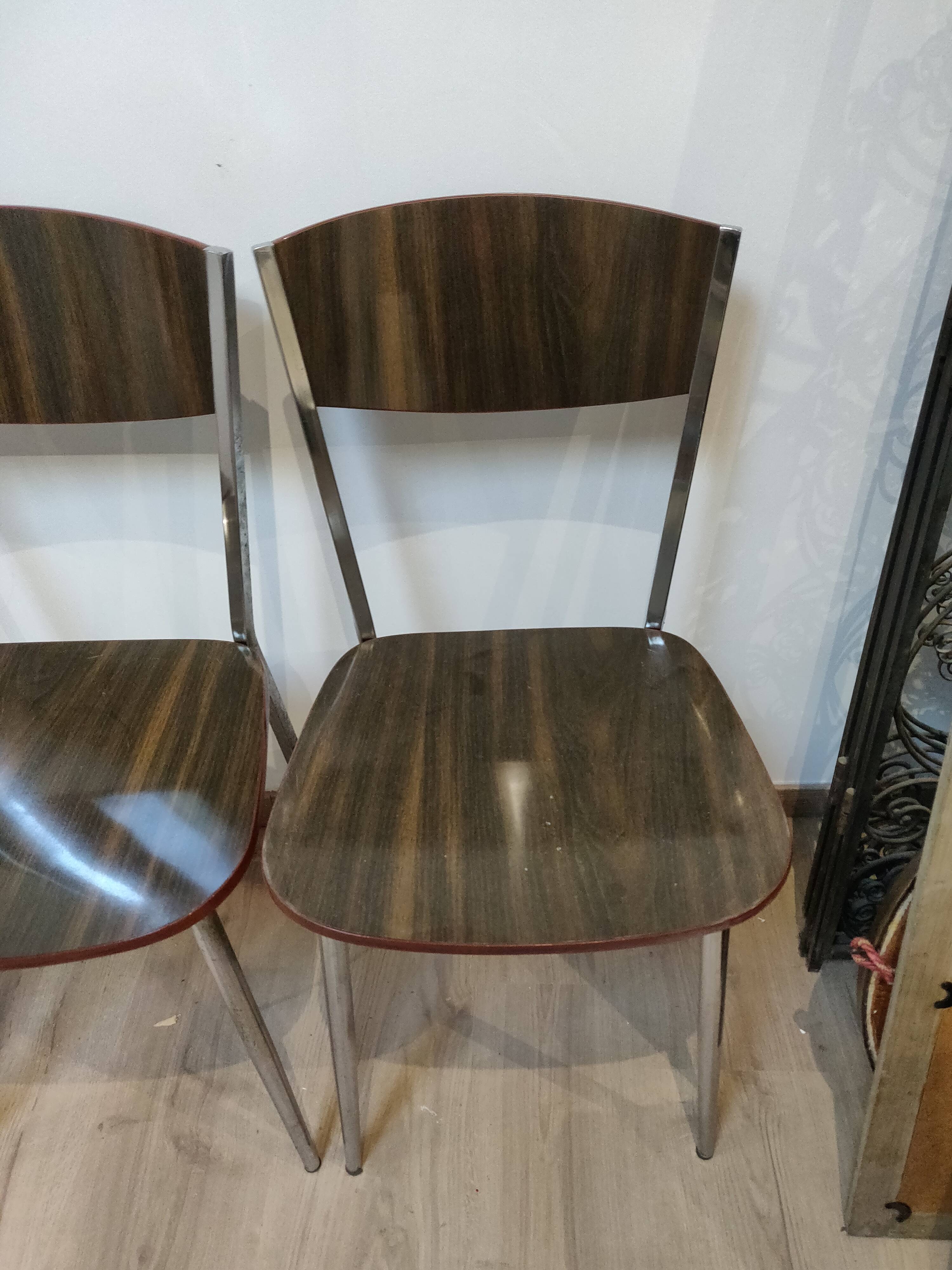 Set of 4 ART DECO formica and chrome metal chairs circa 1950