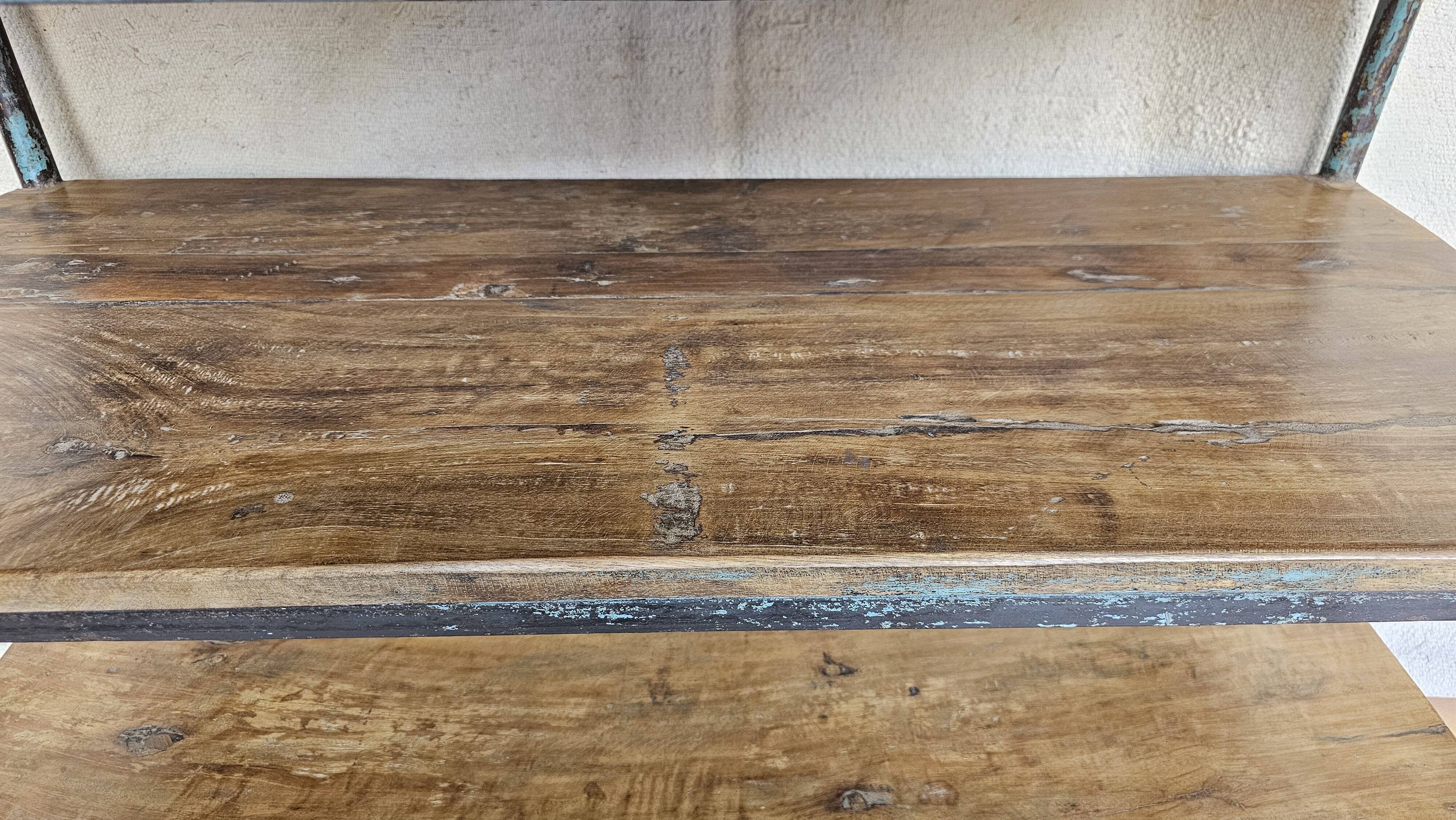 Old workshop console in teak and wrought iron