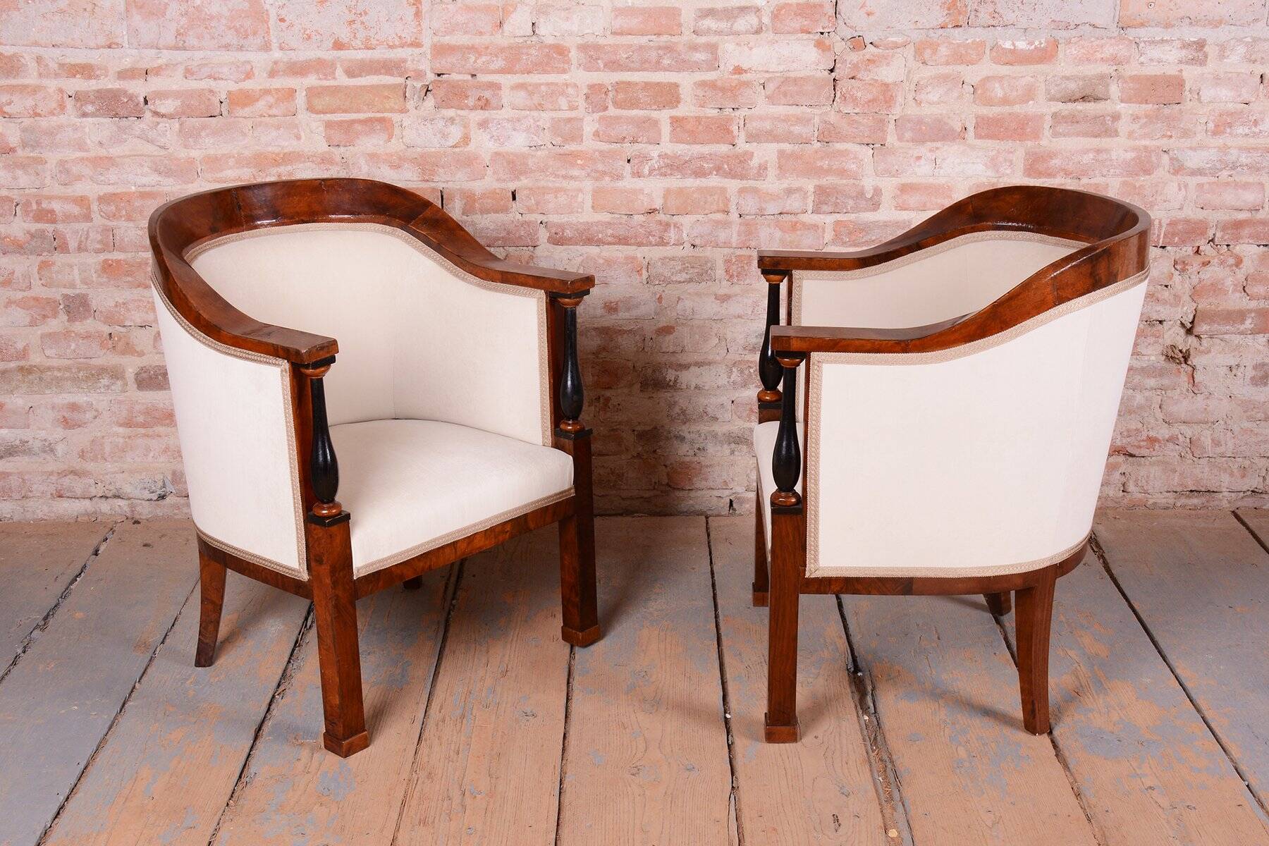 Biedermeier Seating Set in Walnut and Ebony, Austria, 1820s, Set of 3