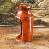 Signed orange ceramic candle holder and jug