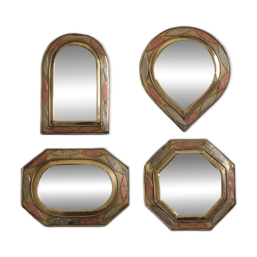 Ensemble de 4 miroirs muraux en laiton et cuivre, artisanat marocain, 15 cm