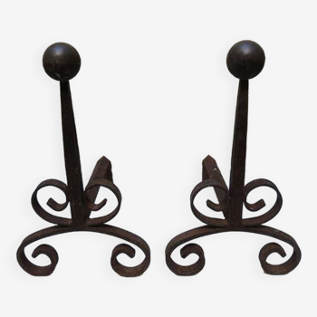 Old double volute cast iron andirons