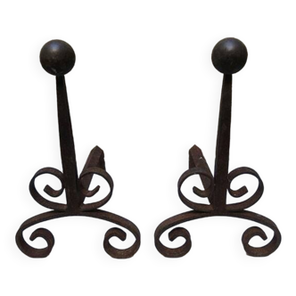 Old double volute cast iron andirons