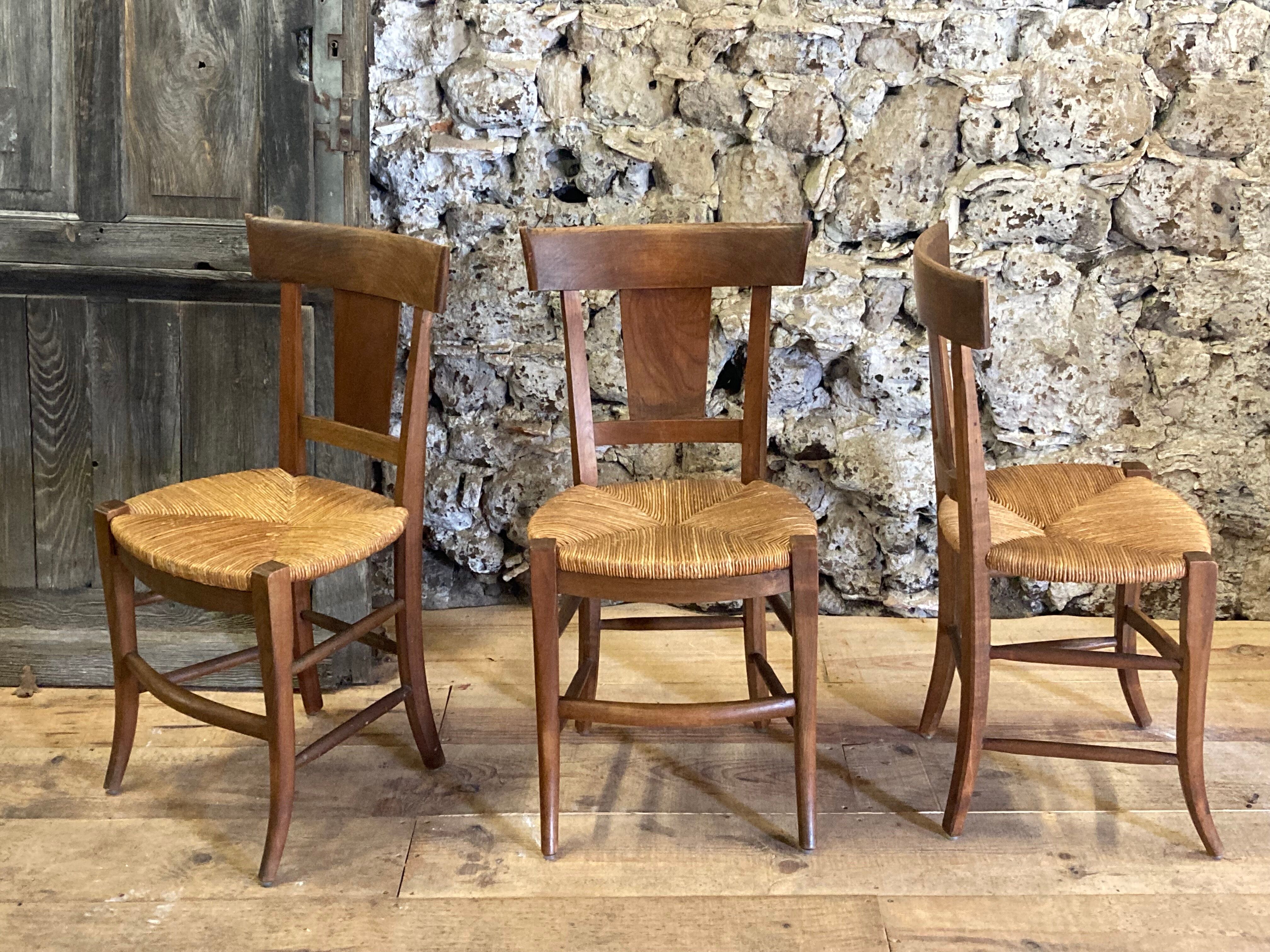 3 rustic chairs mulched solid wood Directoire
