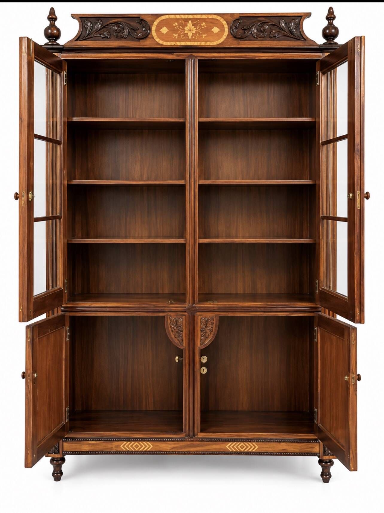 Vitrine ancienne en bois sculpté avec portes vitrées - Style classique - Ch