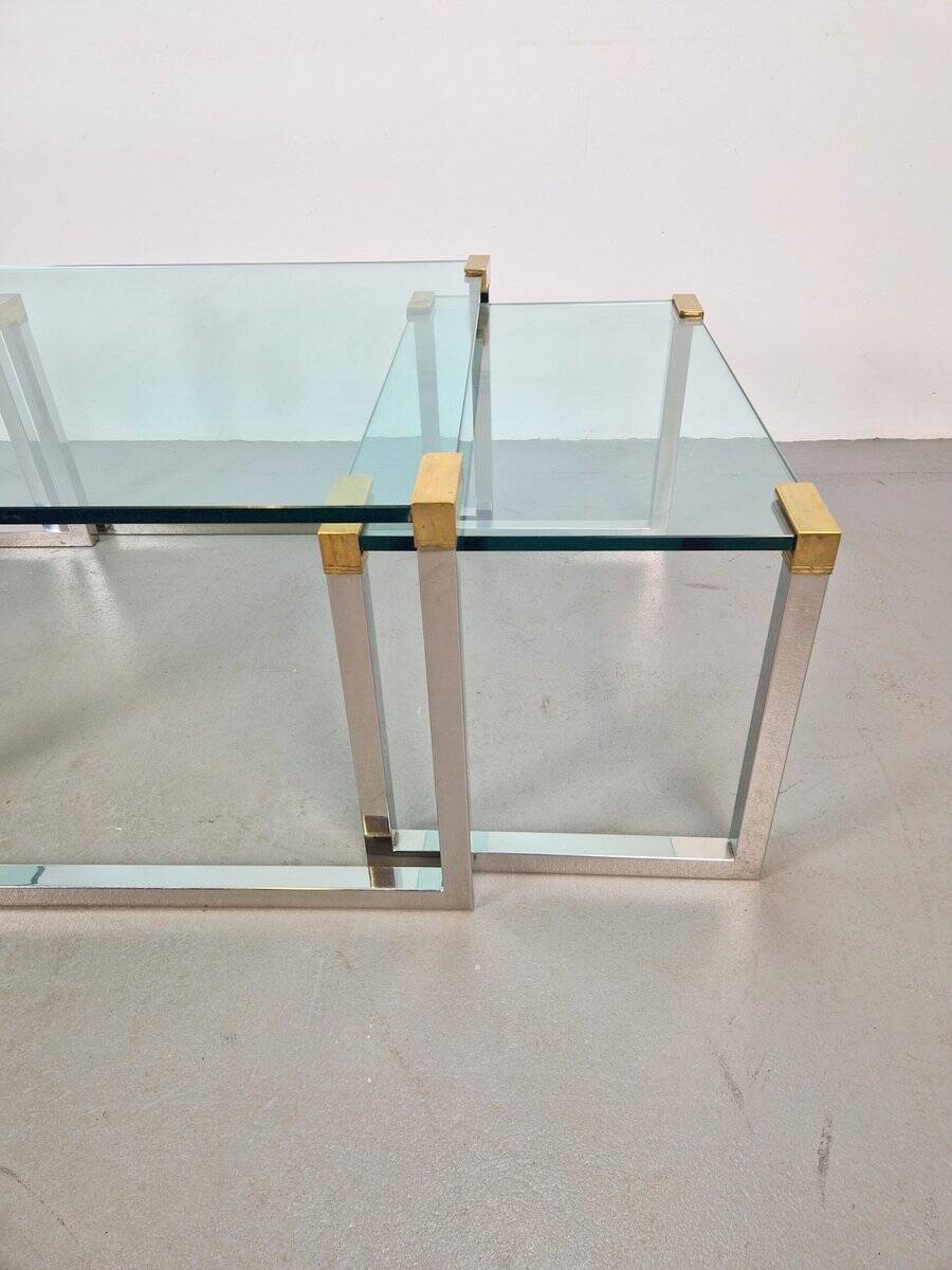 T53 Coffee and Side Tables in Brass and Glass by Peter Ghyczy, 1970s, Set of 3