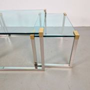 T53 Coffee and Side Tables in Brass and Glass by Peter Ghyczy, 1970s, Set of 3