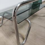 Coffee table in chrome metal and smoked glass design from the 70s
