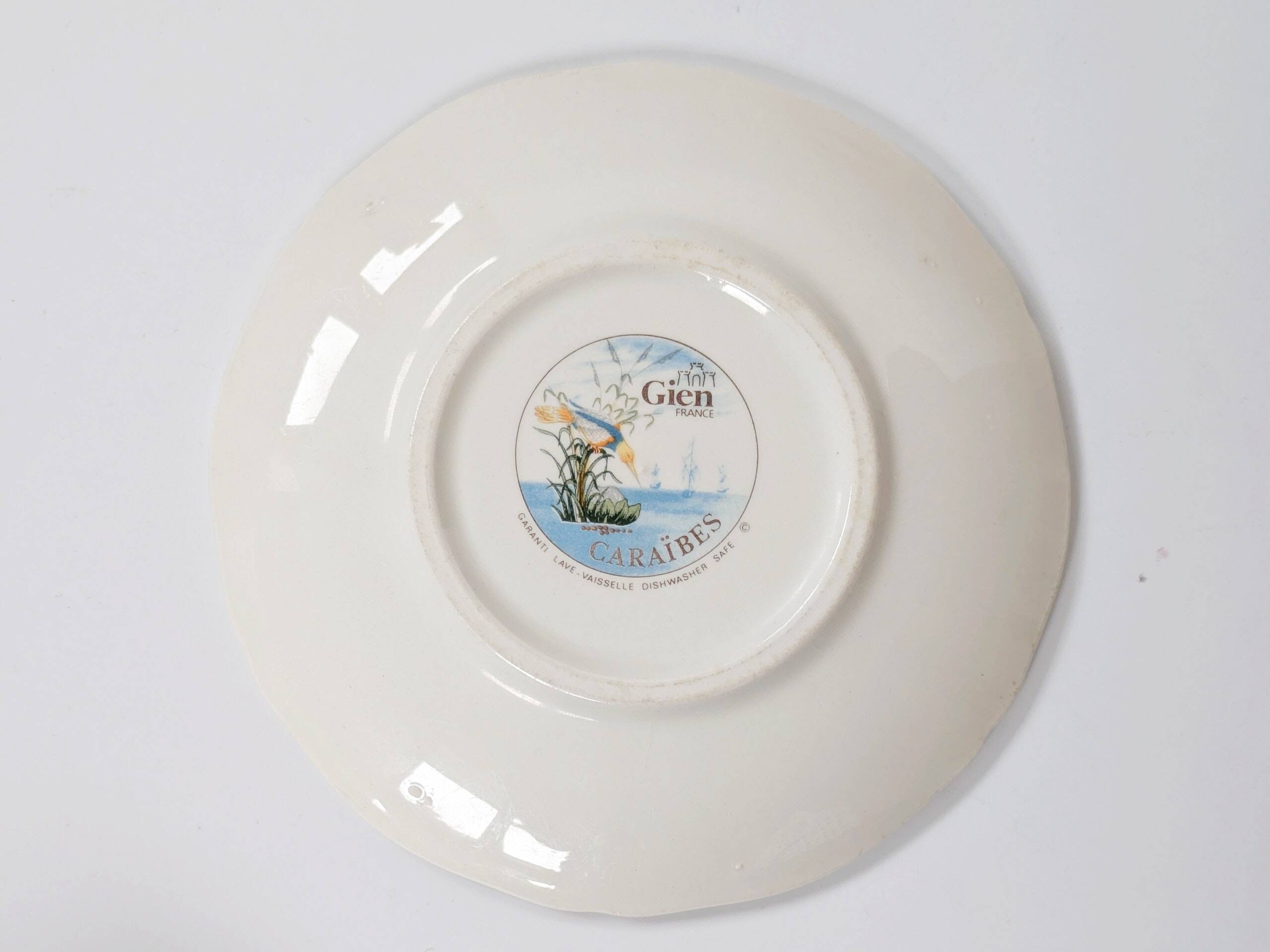 Set of 2 Gien Magellan "Caribbean" cups and saucers, vintage earthenware