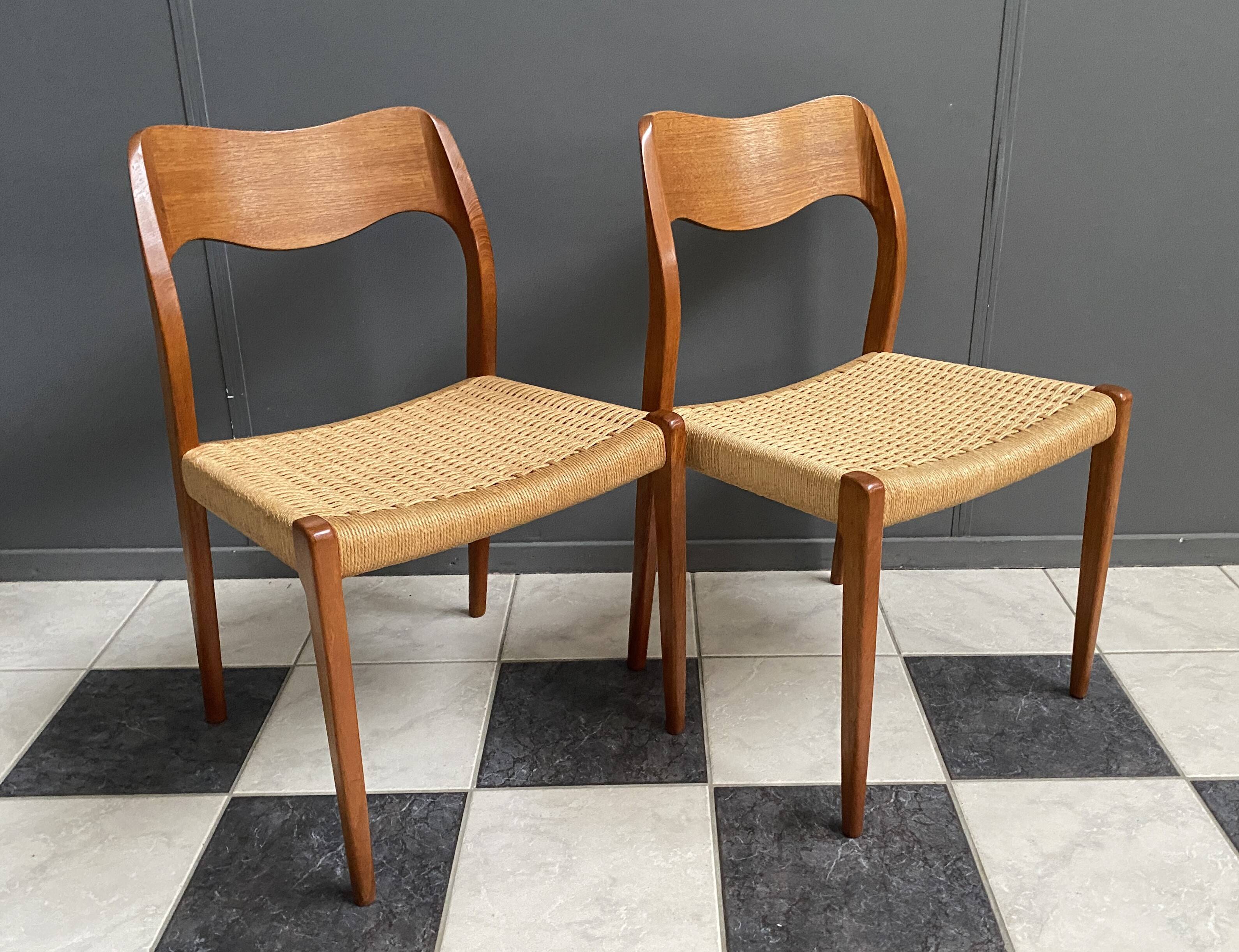 Niels Otto Moller teak and paper cord chairs, model 71