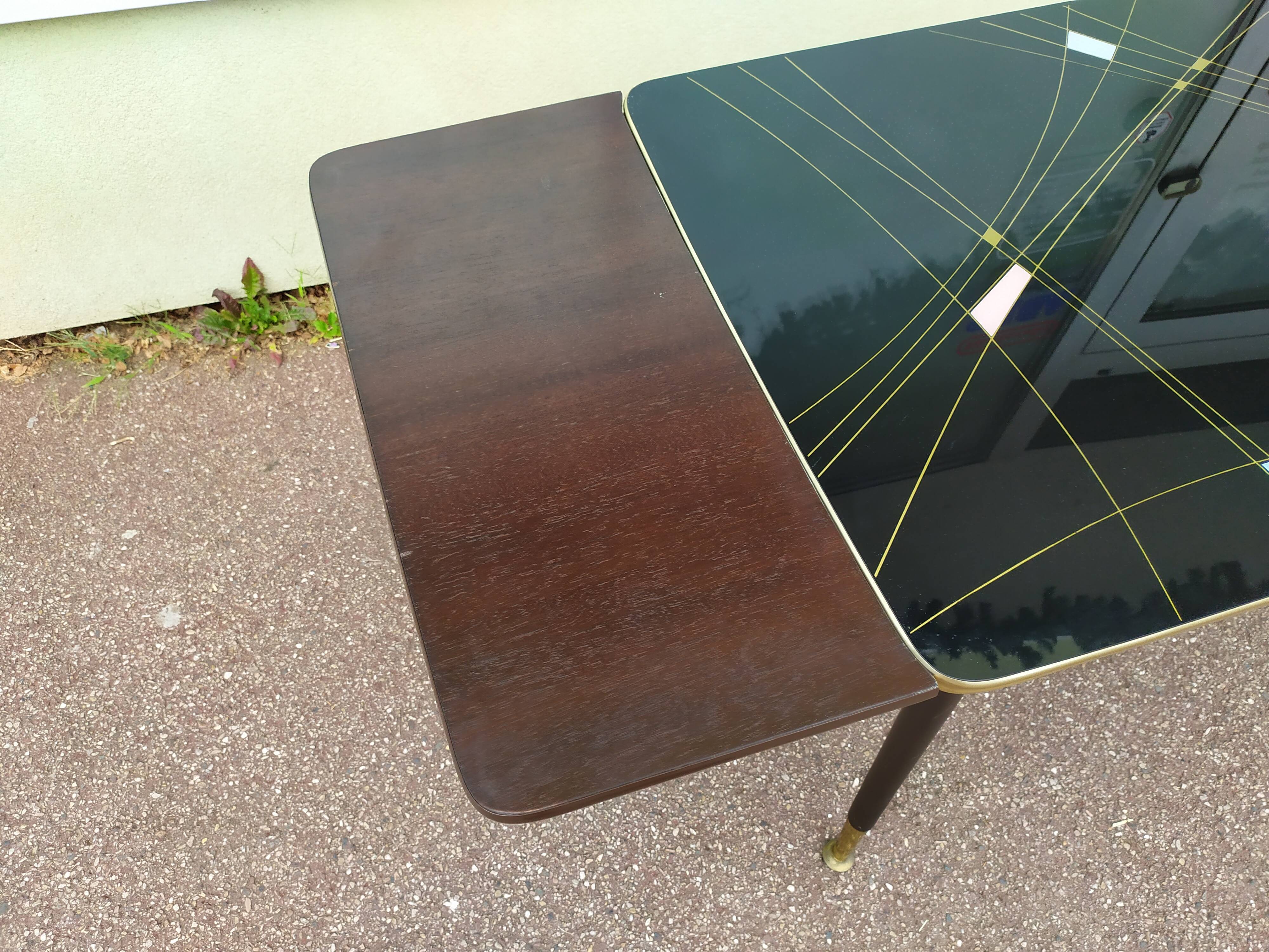 Table mid-low formica feet compass glass tray - vintage 1960
