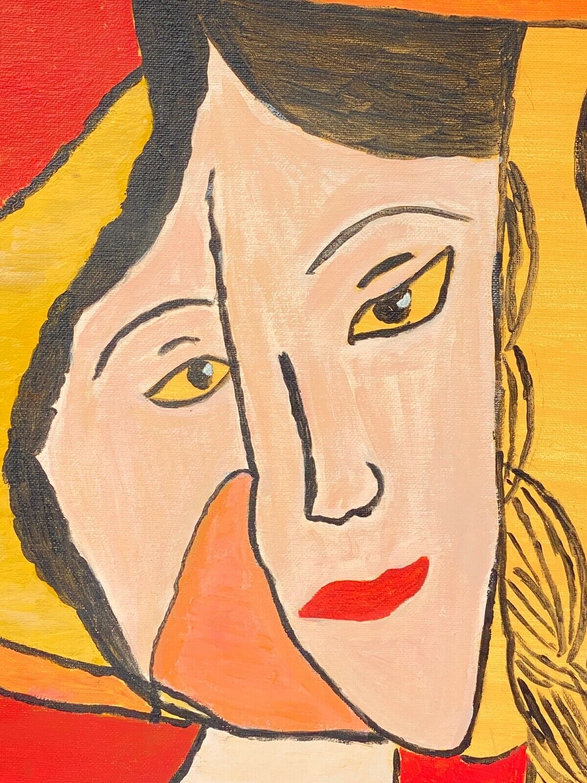 Oil on cardboard by denise fortin figurative composition ma geisha 1999