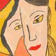 Oil on cardboard by denise fortin figurative composition ma geisha 1999