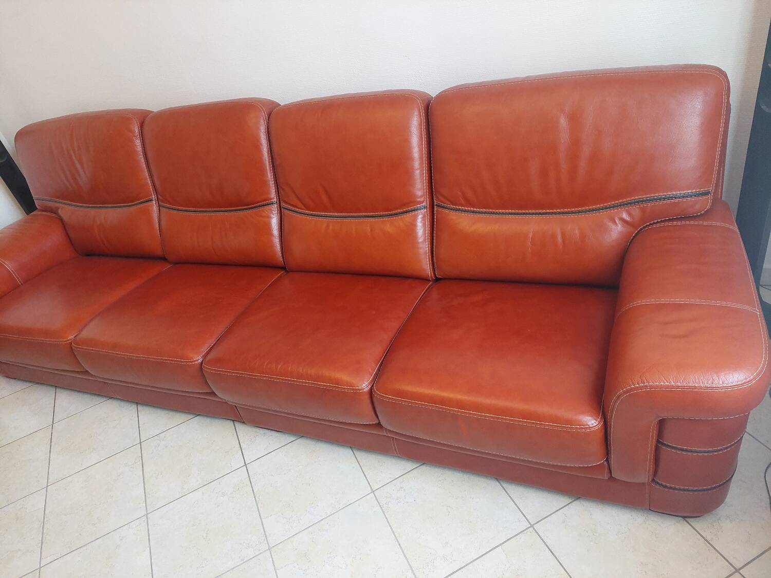 Large brown buffalo leather sofa