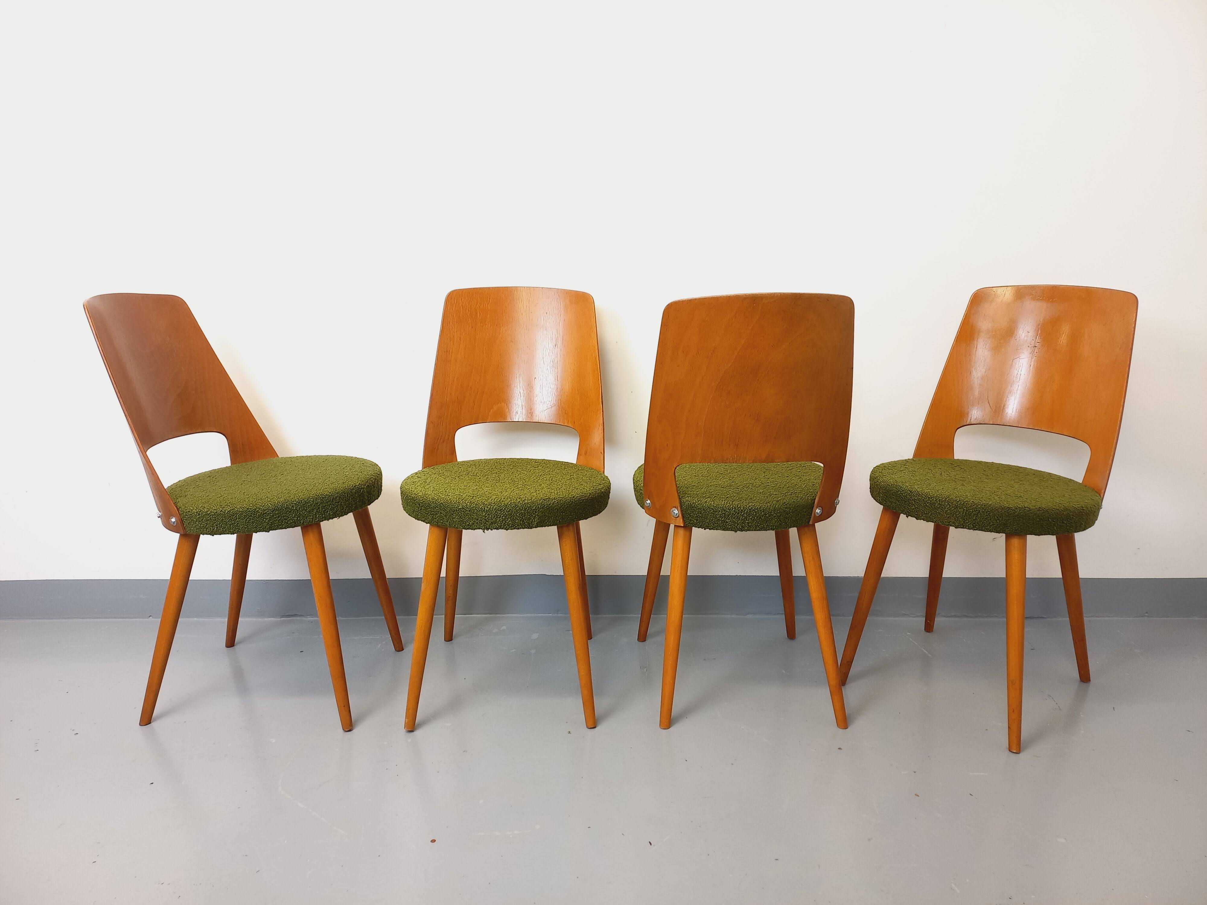 Set of 4 vintage Baumann Mondor chairs in terry cloth wood