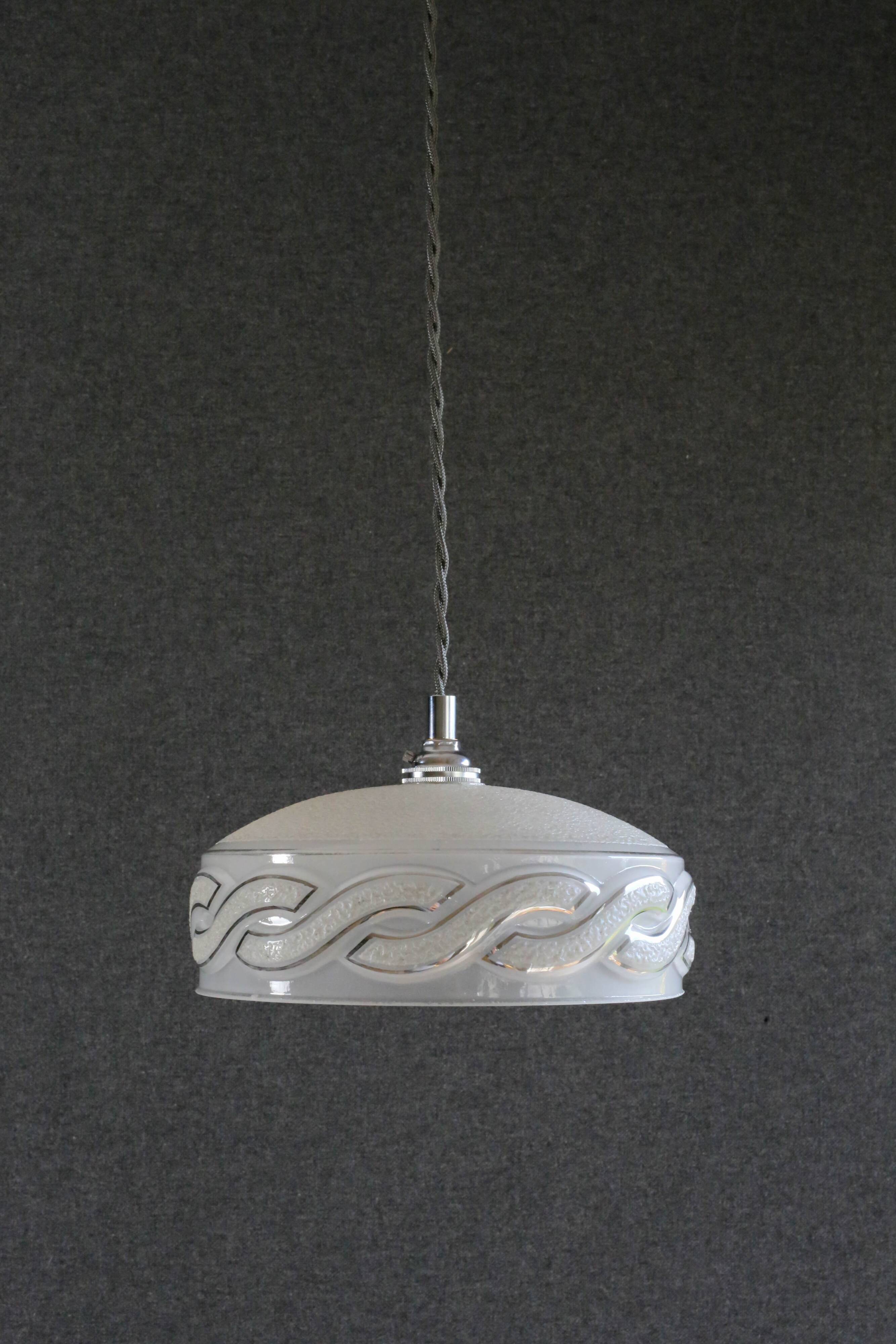 Antique pendant light in translucent grey clichy glass, molded - supplied with chrome socket