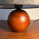 Small walnut wood ball lamp with velvet shade