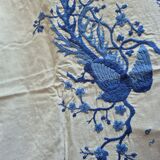 Nappe ronde et ses 8 serviettes brodées main début 20ème en percale de